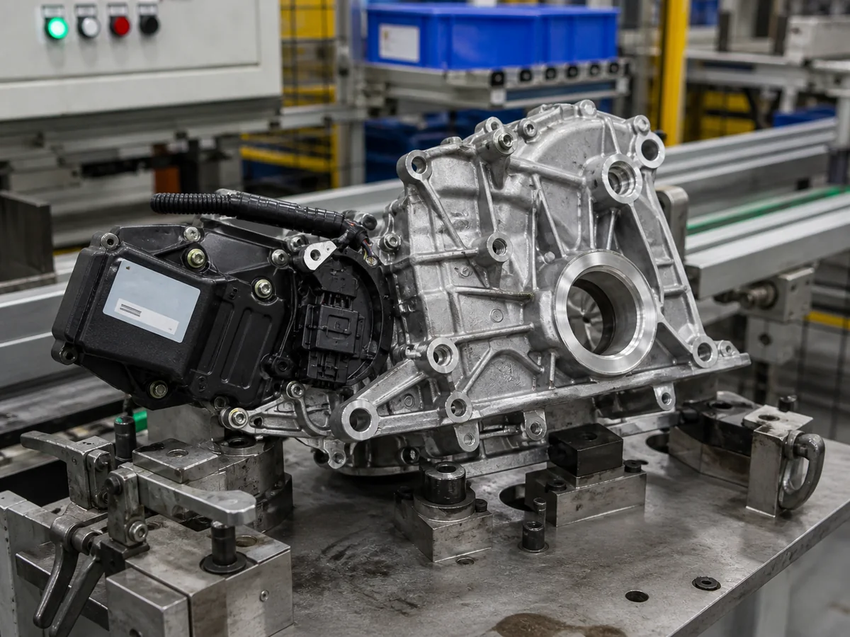 Otomotiv üretim hattında metal parça üzerindeki teknik etiket