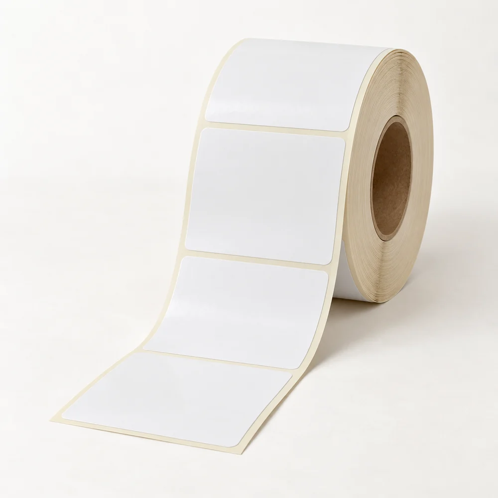 100×100 mm opak pp etiket rulosu, tek sıra, 40 mm göbek
