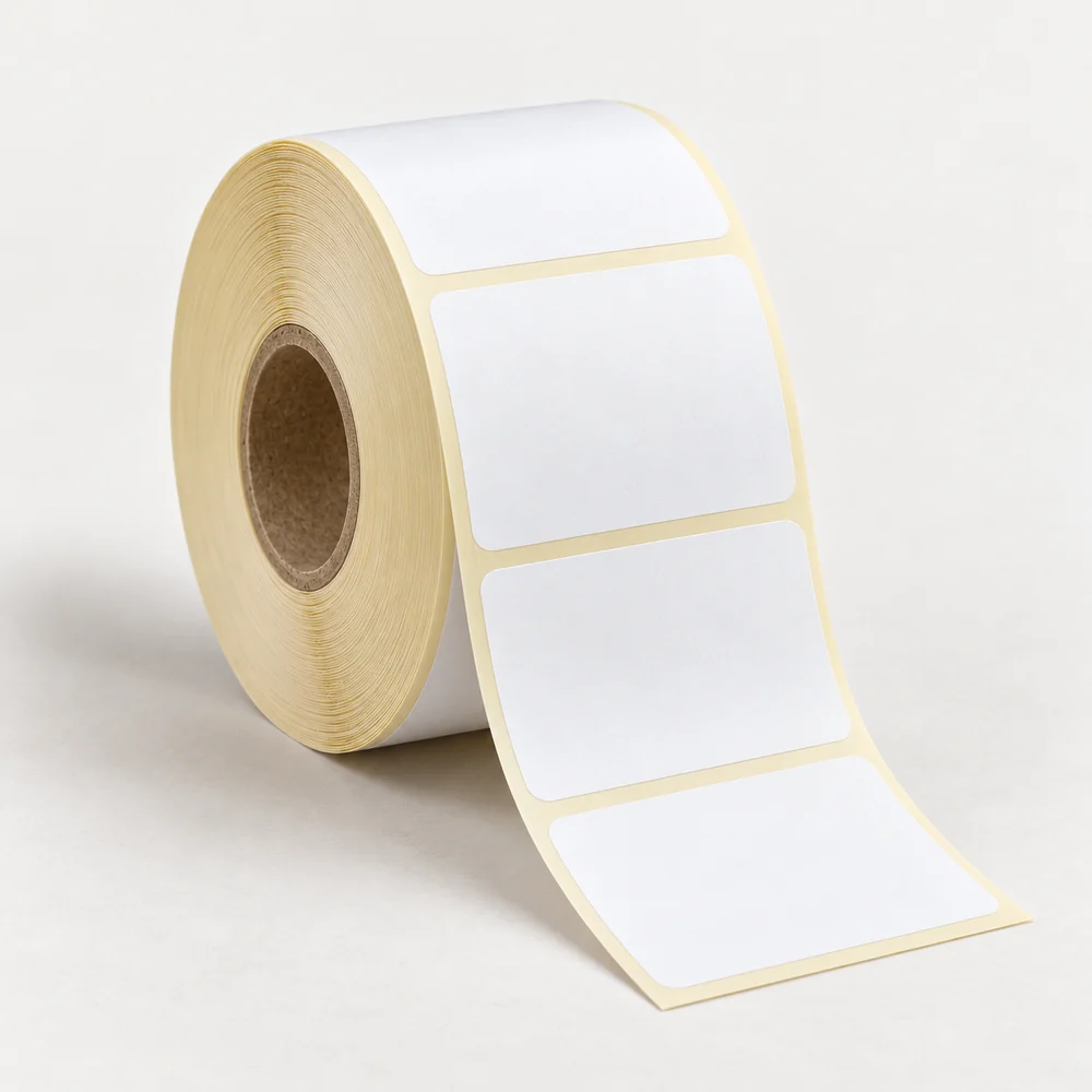 100×120 mm kuşe etiket rulosu, tek sıra, 40 mm göbek