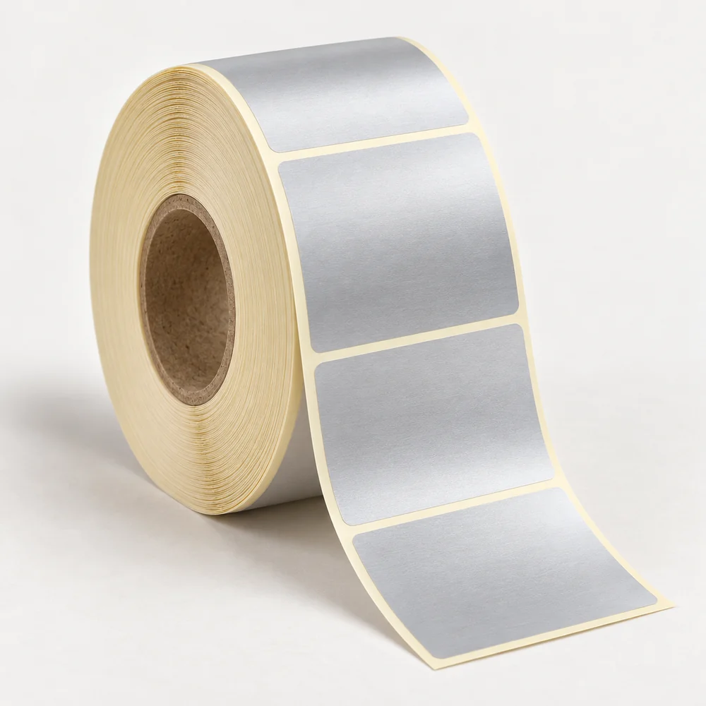 100×150 mm silvermat etiket rulosu, tek sıra, 40 mm göbek