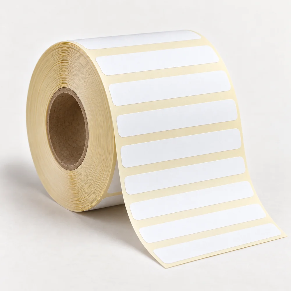 100×20 mm kuşe etiket rulosu, tek sıra, 40 mm göbek