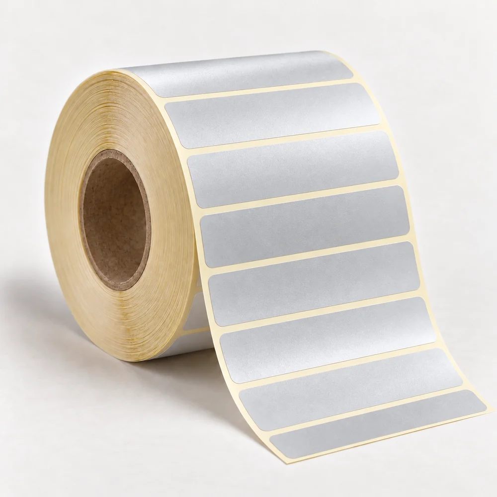 100×30 mm silvermat etiket rulosu, tek sıra, 40 mm göbek