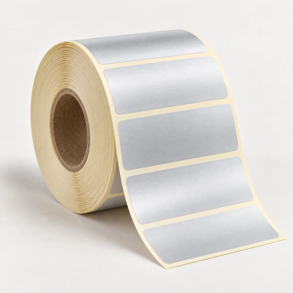 100×40 mm silvermat etiket rulosu, tek sıra, 40 mm göbek