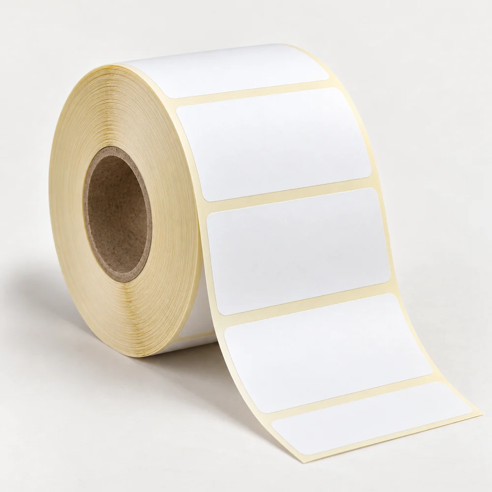 100×50 mm kuşe etiket rulosu, tek sıra, 40 mm göbek