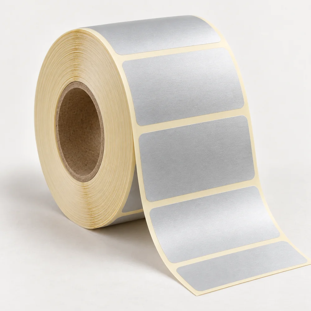 100×50 mm silvermat etiket rulosu, tek sıra, 40 mm göbek