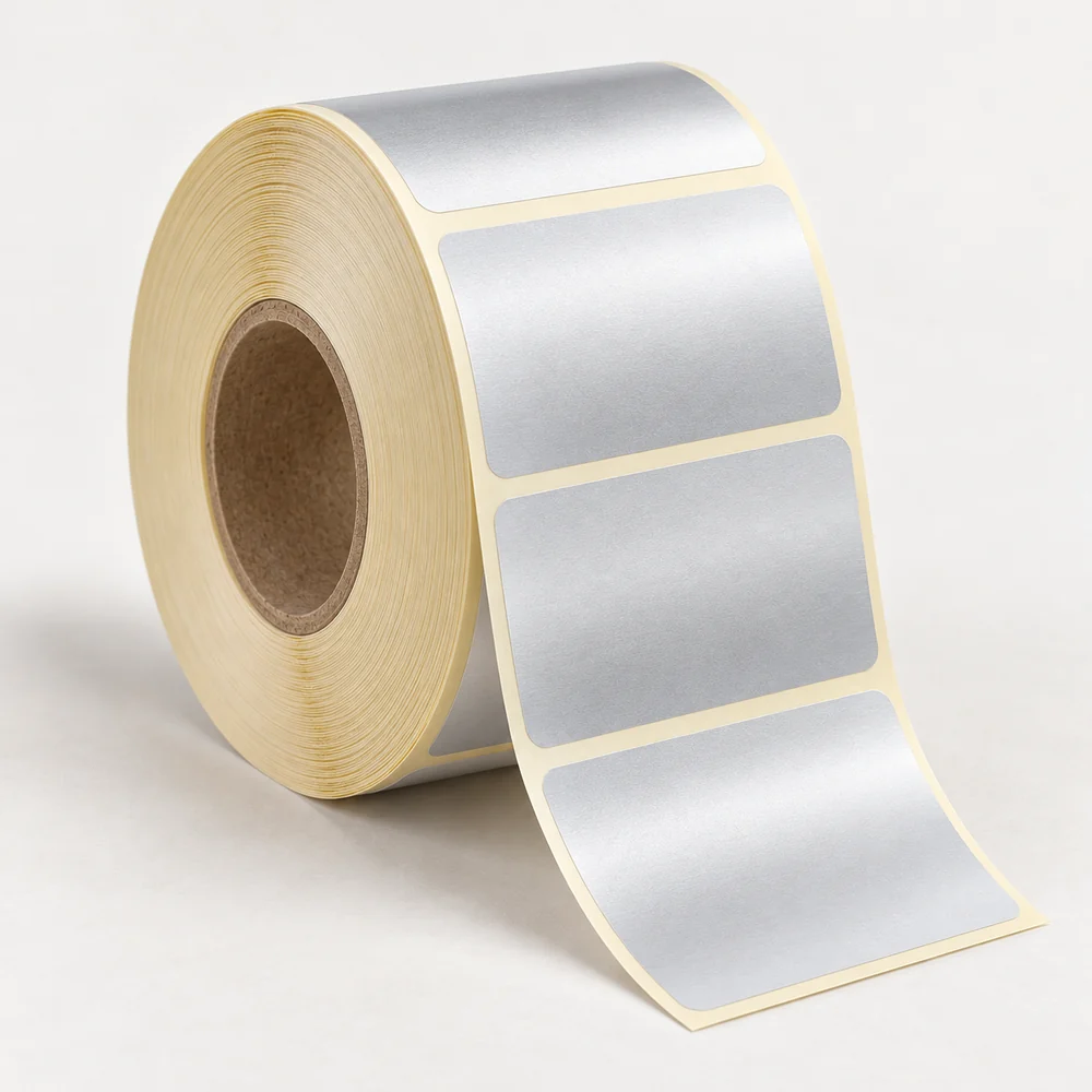100×80 mm silvermat etiket rulosu, tek sıra, 40 mm göbek