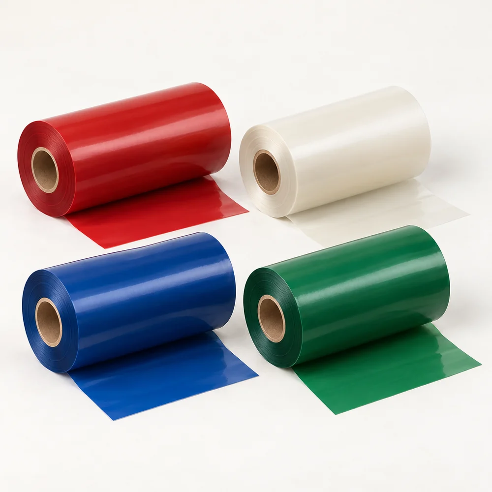 110 mm × 300 m renkli wax ribon ruloları, 25,4 mm göbek