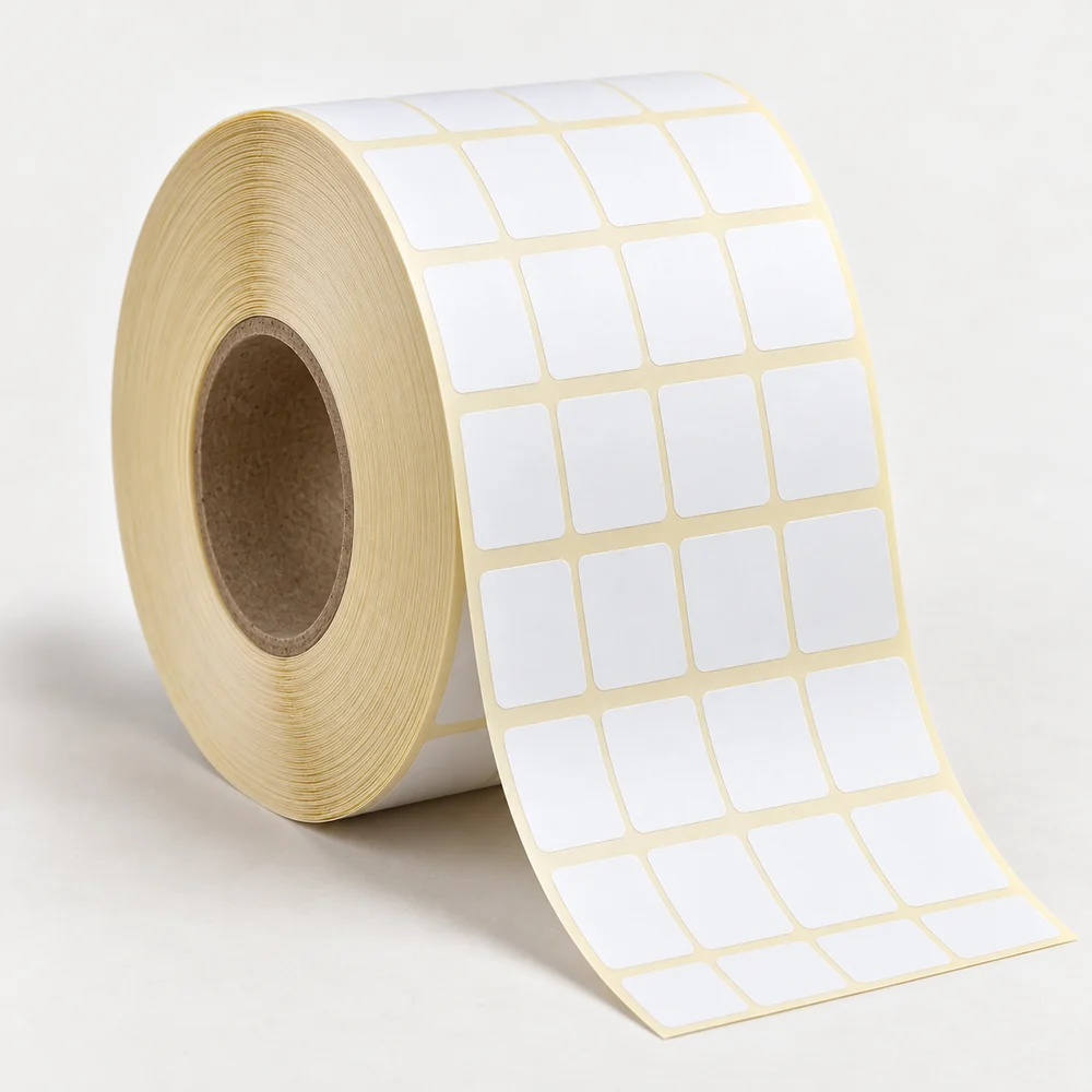 20×20 mm opak pp etiket rulosu, 4 sıra, 40 mm göbek