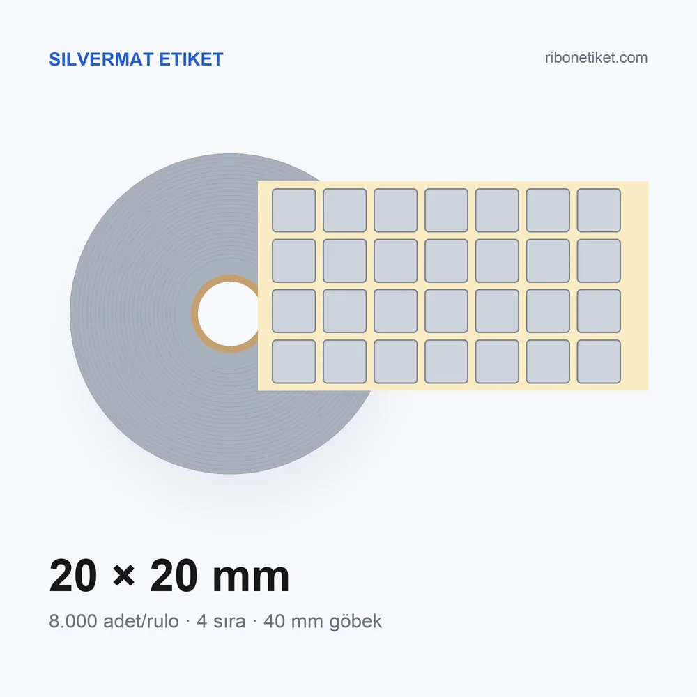 20x20 mm Silvermat Etiket, 4'li sıra