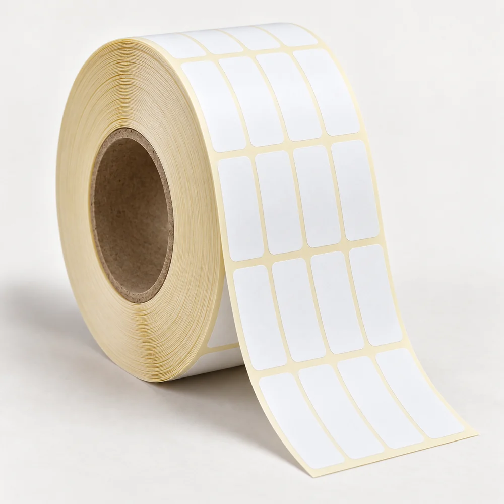 20×40 mm kuşe etiket rulosu, 4 sıra, 40 mm göbek