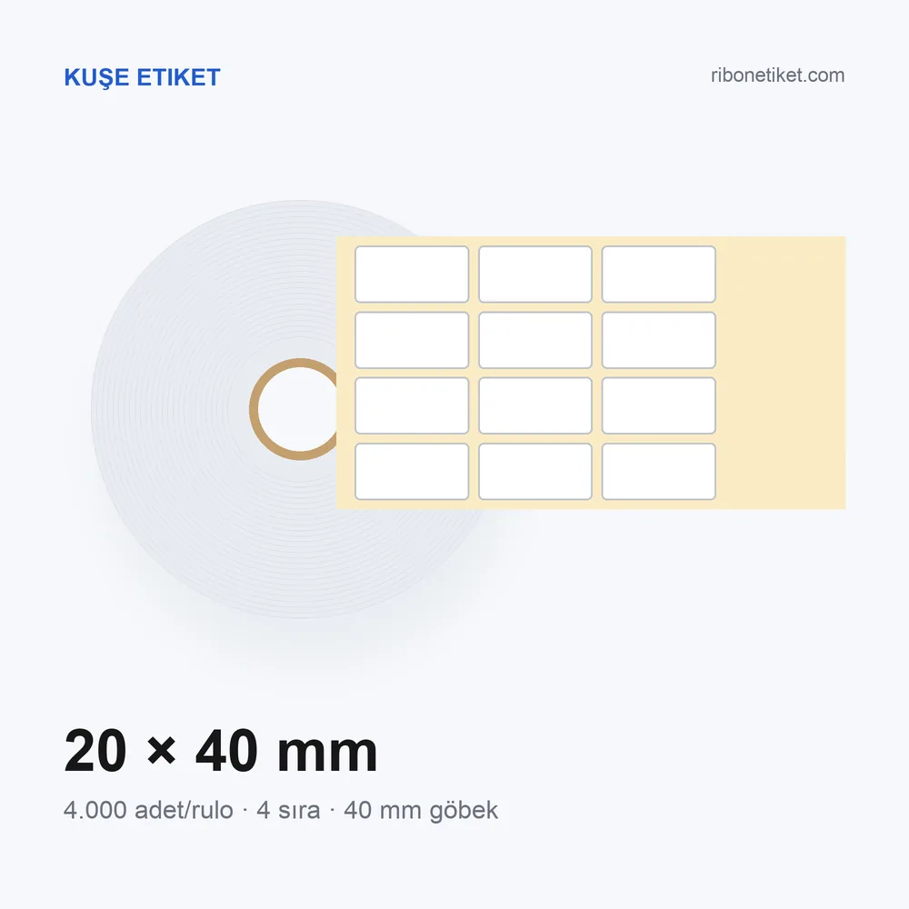 20x40 mm Kuşe Etiket, 4'li sıra