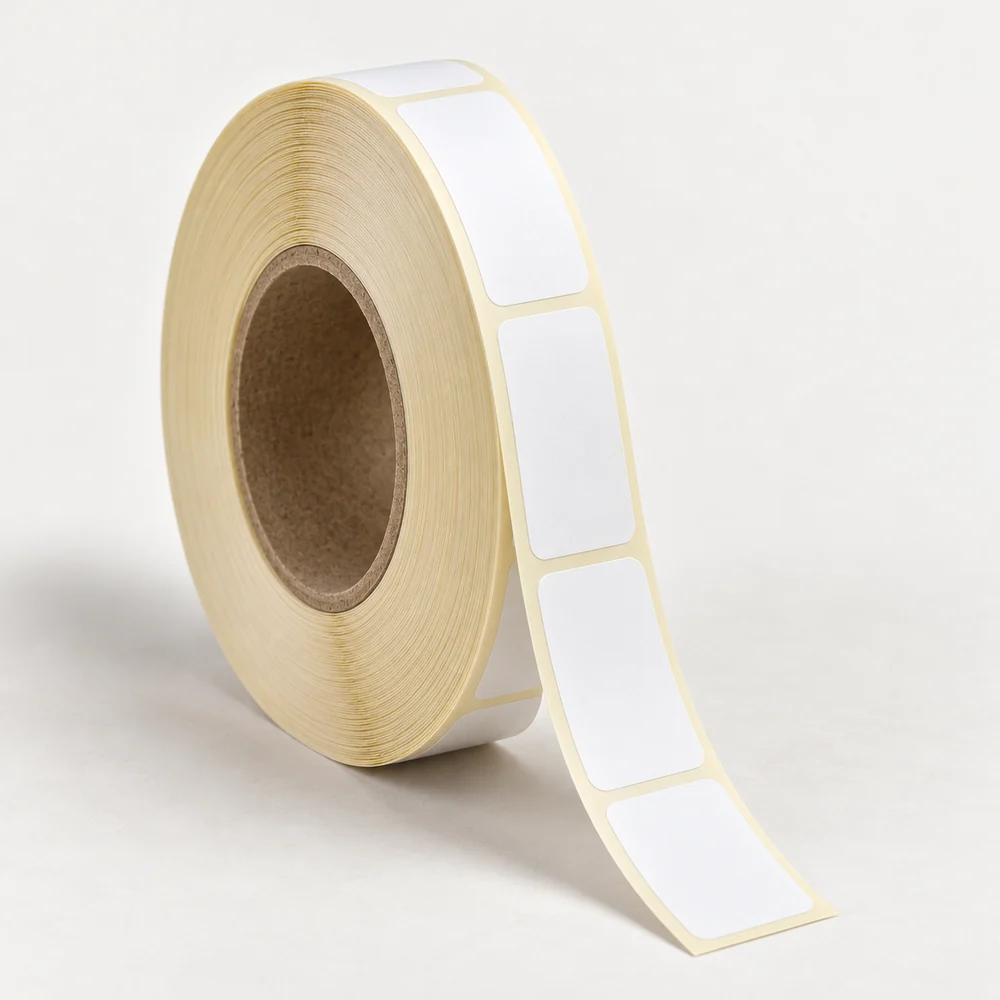 20×40 mm kuşe etiket rulosu, tek sıra, 40 mm göbek