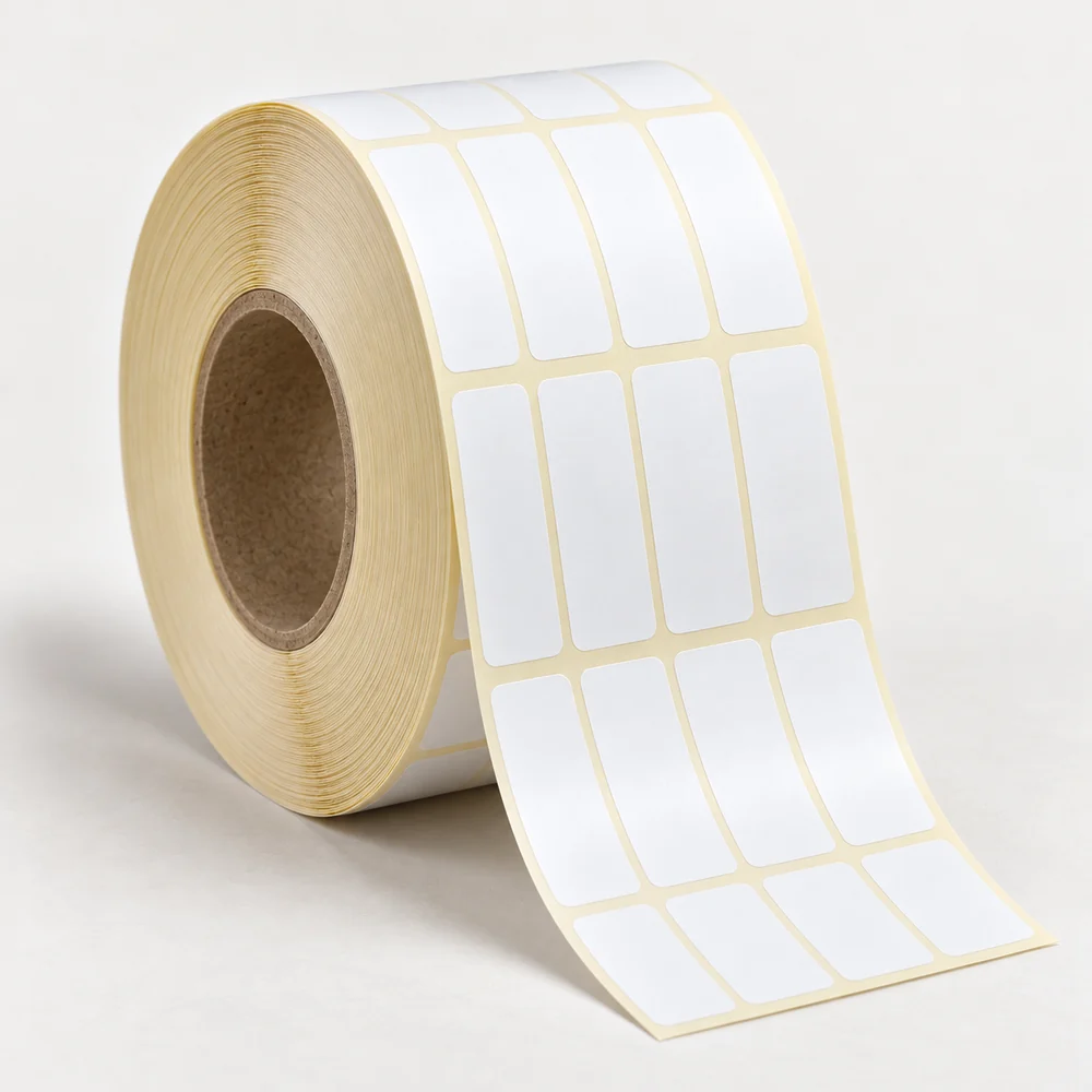 20×40 mm opak pp etiket rulosu, 4 sıra, 40 mm göbek