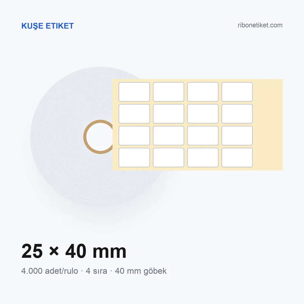 25x40 mm Kuşe Etiket, 4'li sıra