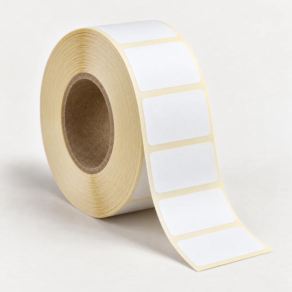 30×20 mm kuşe etiket rulosu, tek sıra, 40 mm göbek