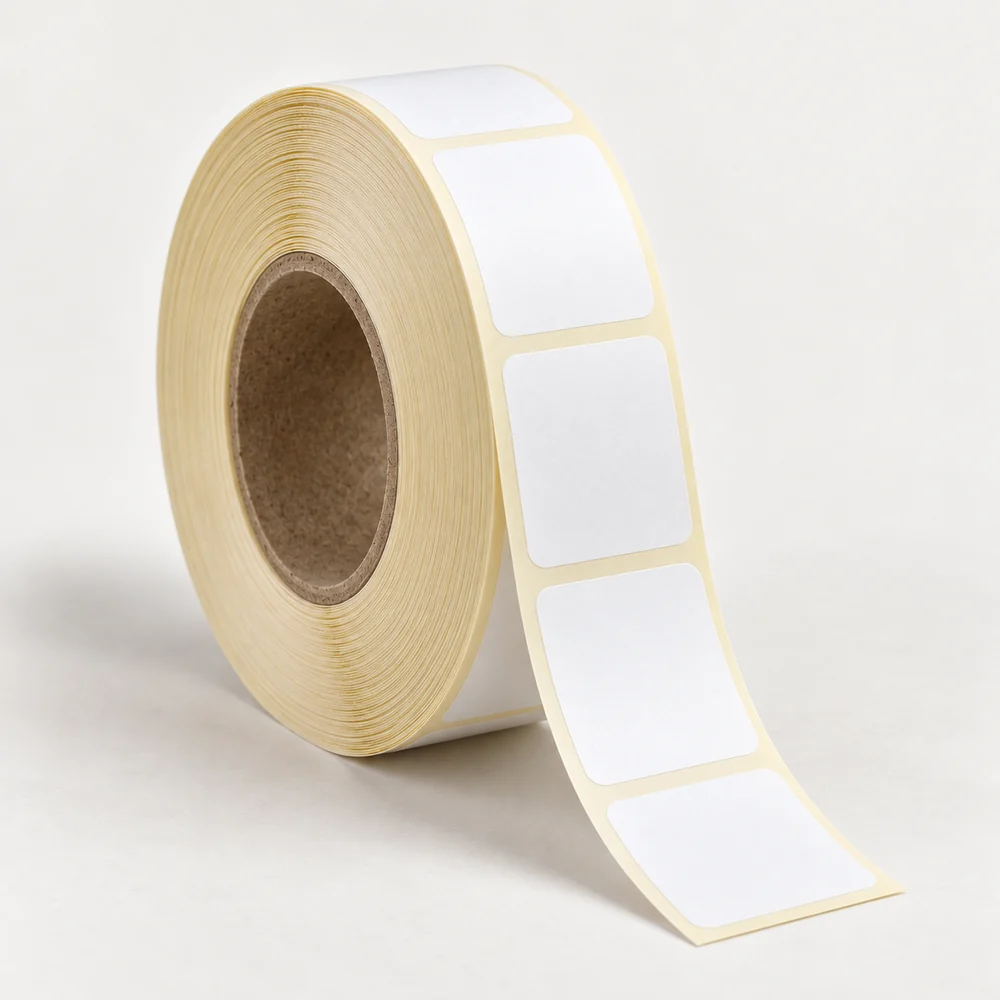 30×40 mm kuşe etiket rulosu, tek sıra, 40 mm göbek