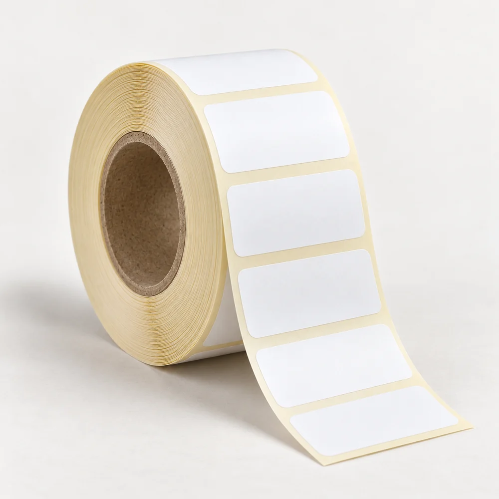 40×20 mm opak pp etiket rulosu, tek sıra, 40 mm göbek