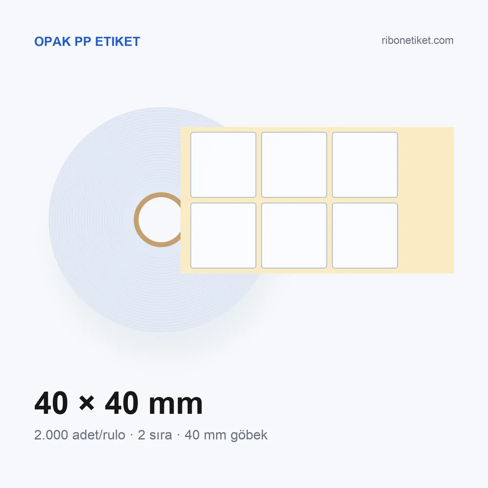 40x40 mm Opak PP Etiket, 2'li sıra