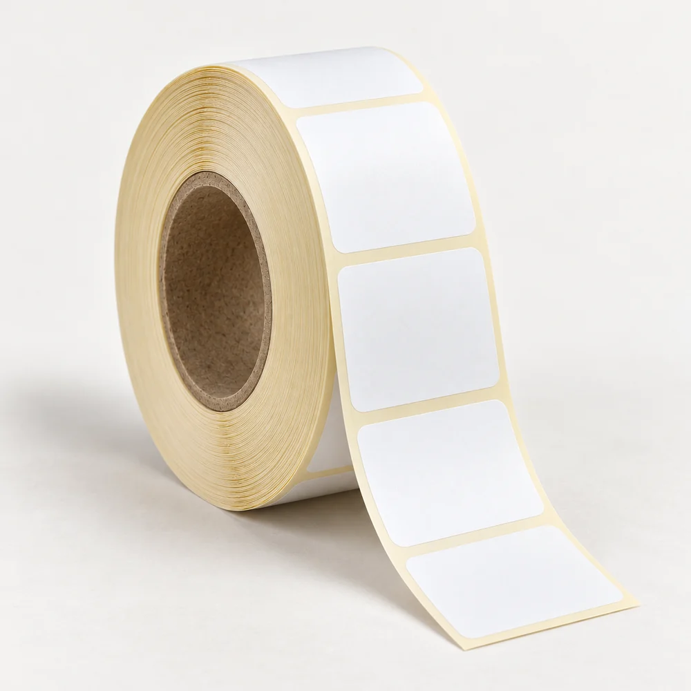 40×40 mm opak pp etiket rulosu, tek sıra, 40 mm göbek