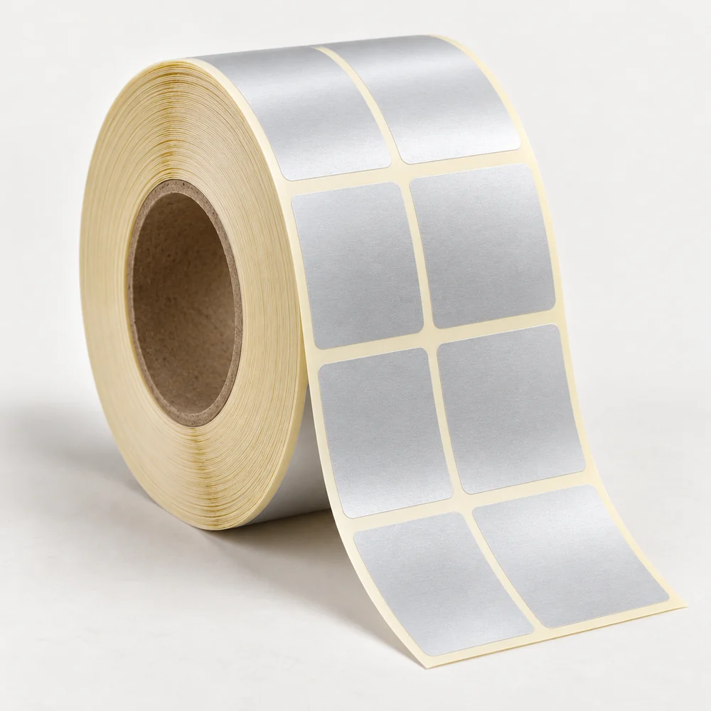 40×40 mm silvermat etiket rulosu, 2 sıra, 40 mm göbek
