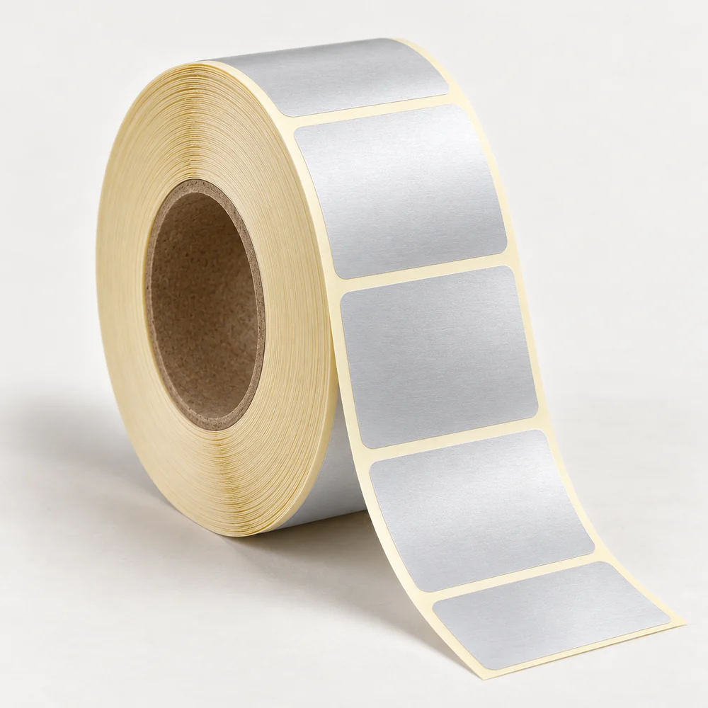 40×40 mm silvermat etiket rulosu, tek sıra, 40 mm göbek