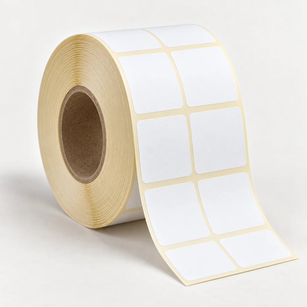 40×40 mm termal etiket rulosu, 2 sıra, 40 mm göbek