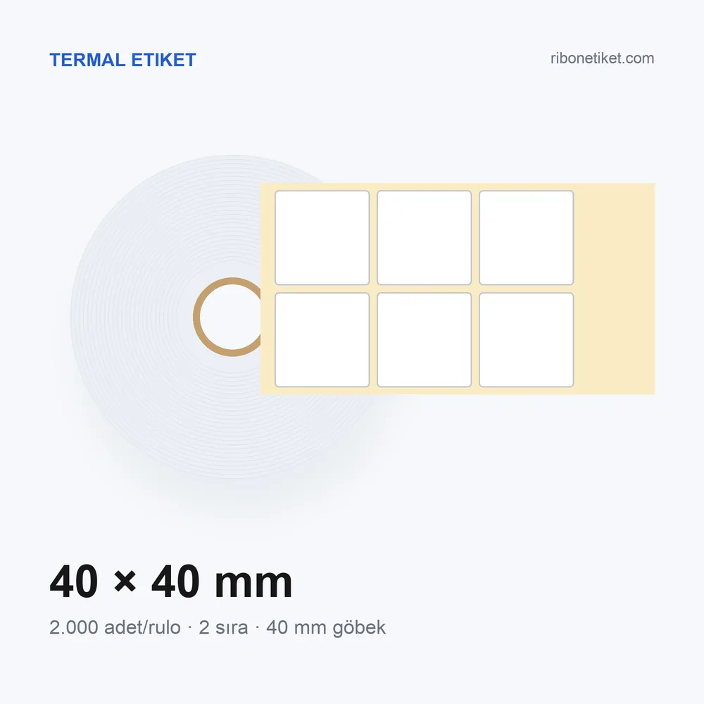 40x40 mm Termal Etiket, 2'li sıra