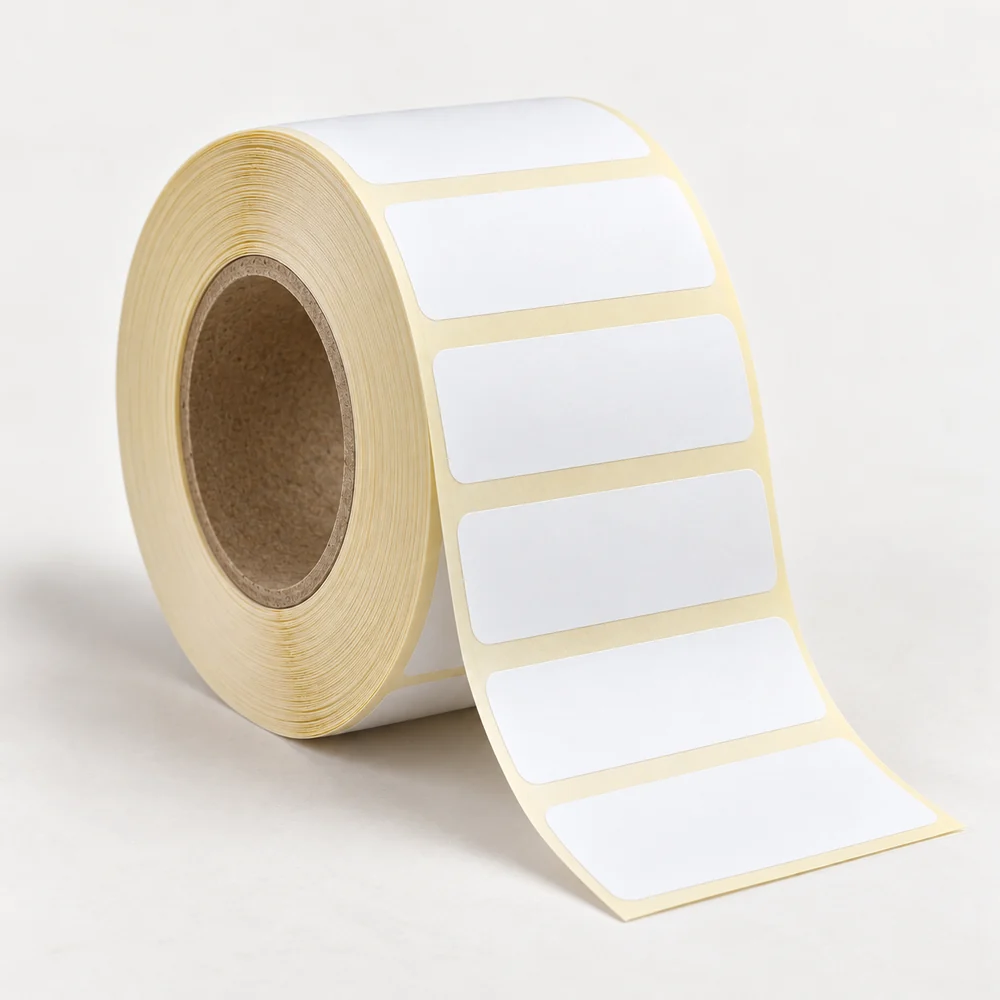 50×20 mm opak pp etiket rulosu, tek sıra, 40 mm göbek