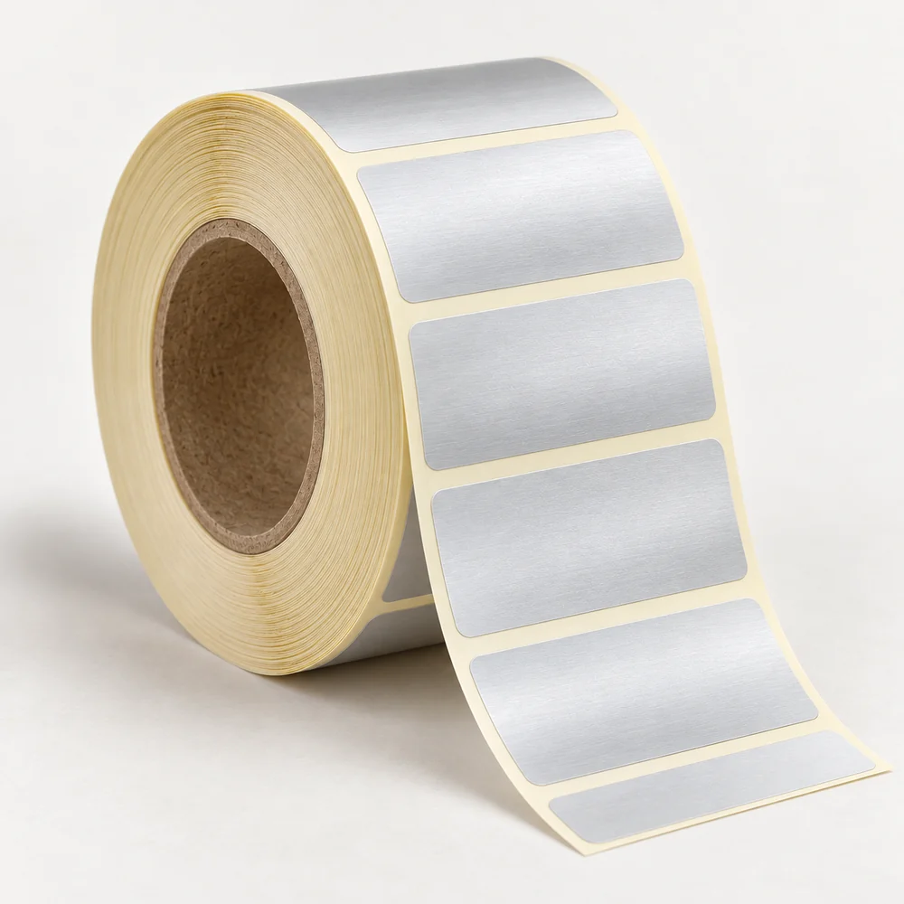 50×20 mm silvermat etiket rulosu, tek sıra, 40 mm göbek