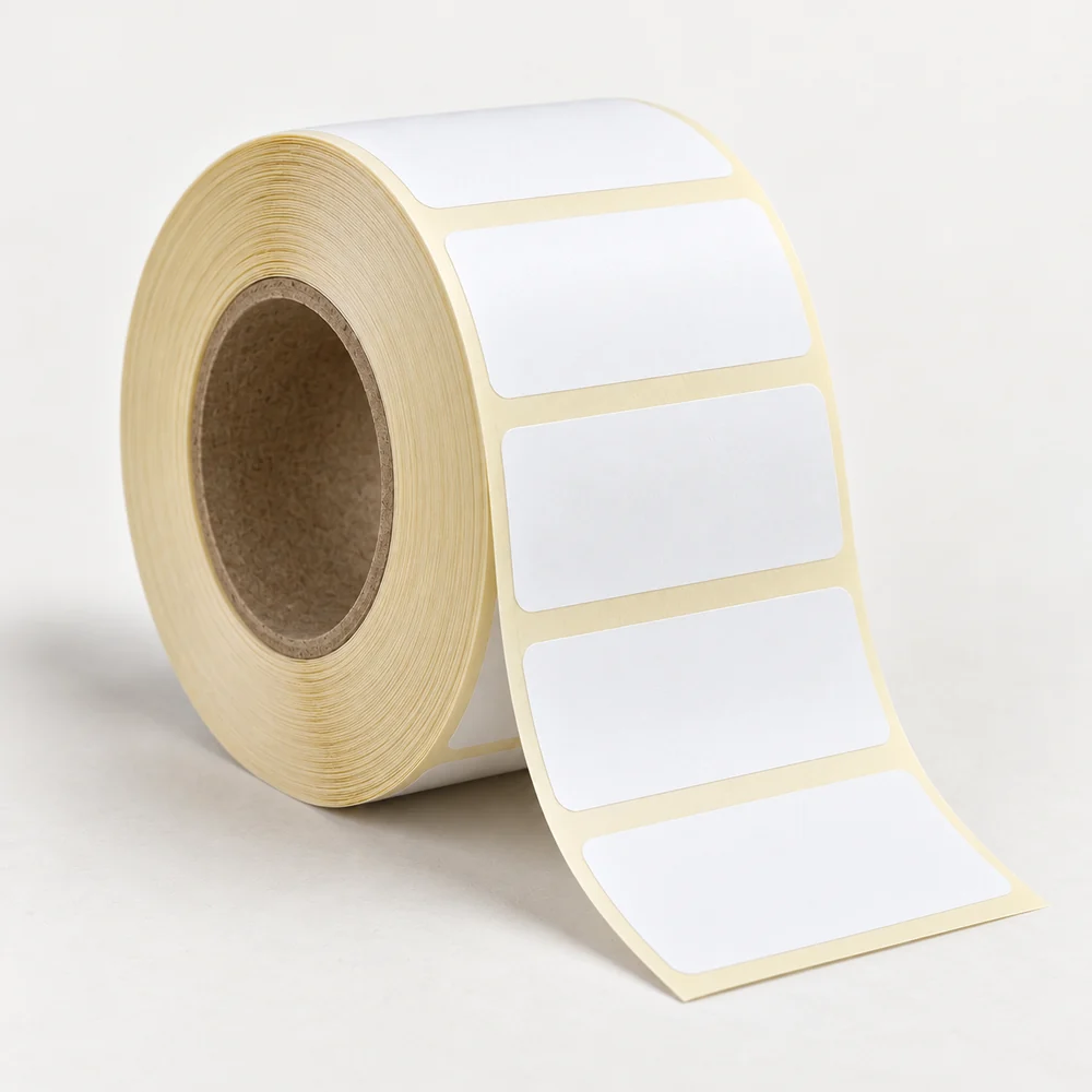 50×25 mm kuşe etiket rulosu, tek sıra, 40 mm göbek