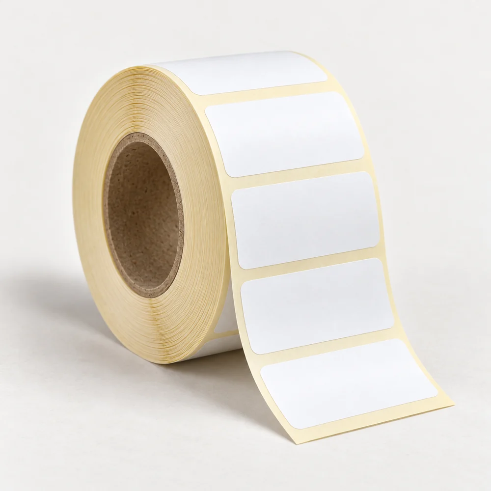50×25 mm opak pp etiket rulosu, tek sıra, 40 mm göbek