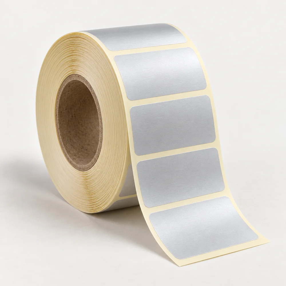 50×25 mm silvermat etiket rulosu, tek sıra, 40 mm göbek