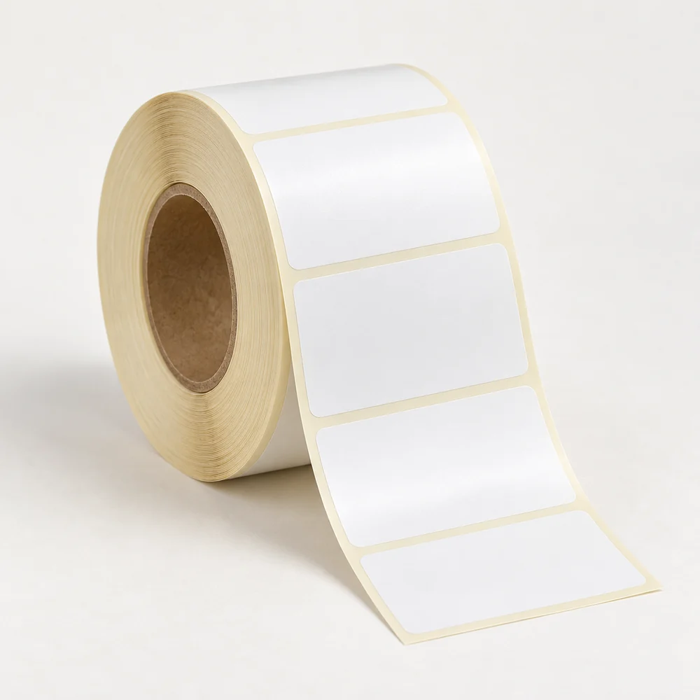 50×30 mm kuşe etiket rulosu, tek sıra, 40 mm göbek