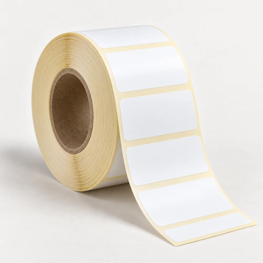 50×30 mm opak pp etiket rulosu, tek sıra, 40 mm göbek