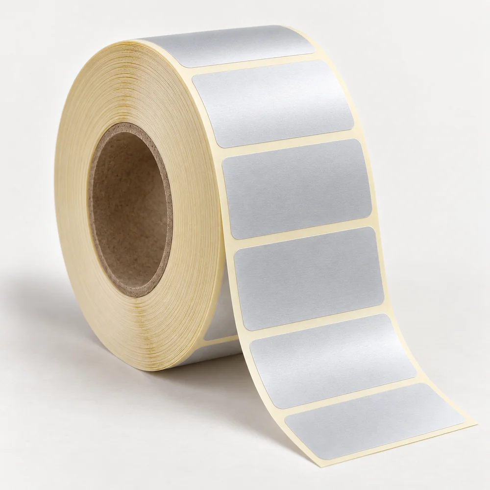 50×30 mm silvermat etiket rulosu, tek sıra, 40 mm göbek