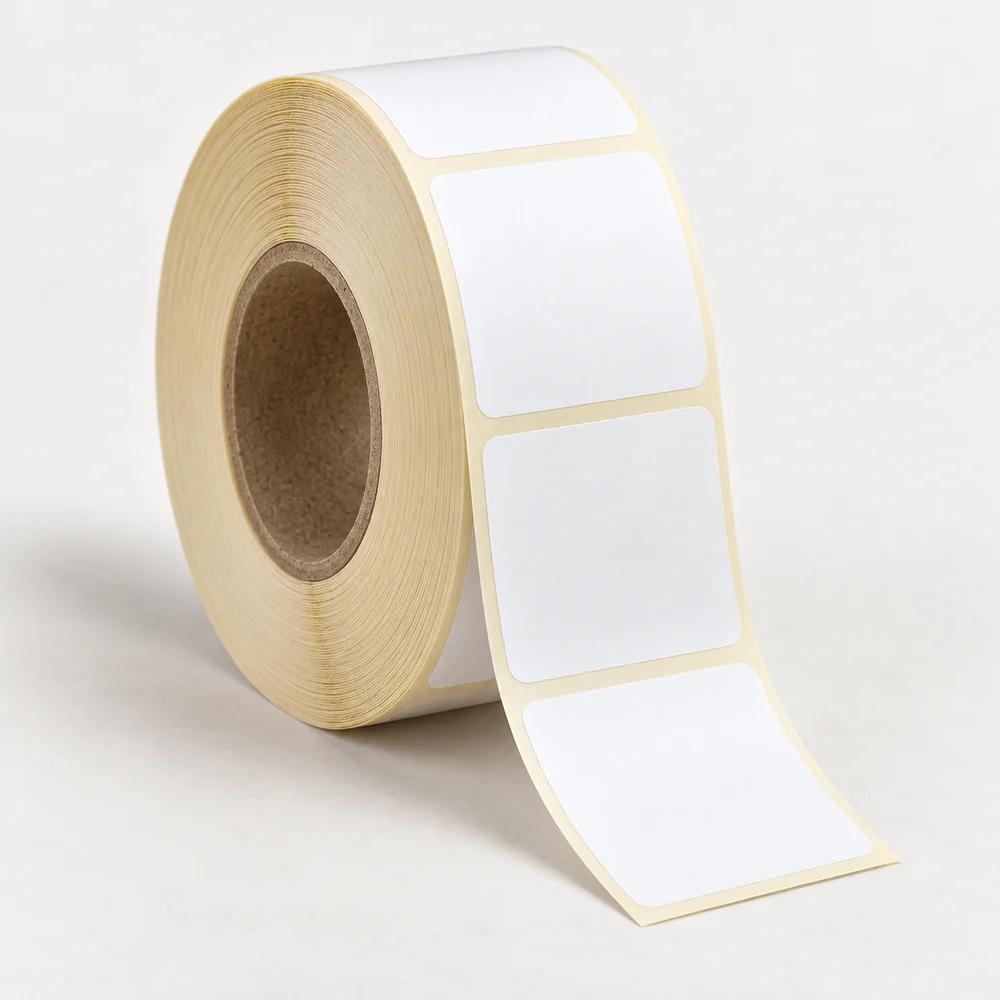 50×50 mm kuşe etiket rulosu, tek sıra, 40 mm göbek