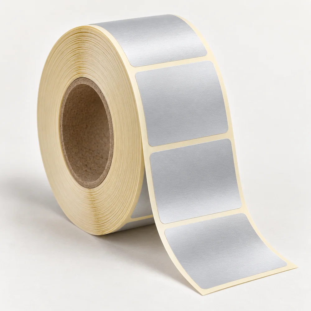 50×50 mm silvermat etiket rulosu, tek sıra, 40 mm göbek