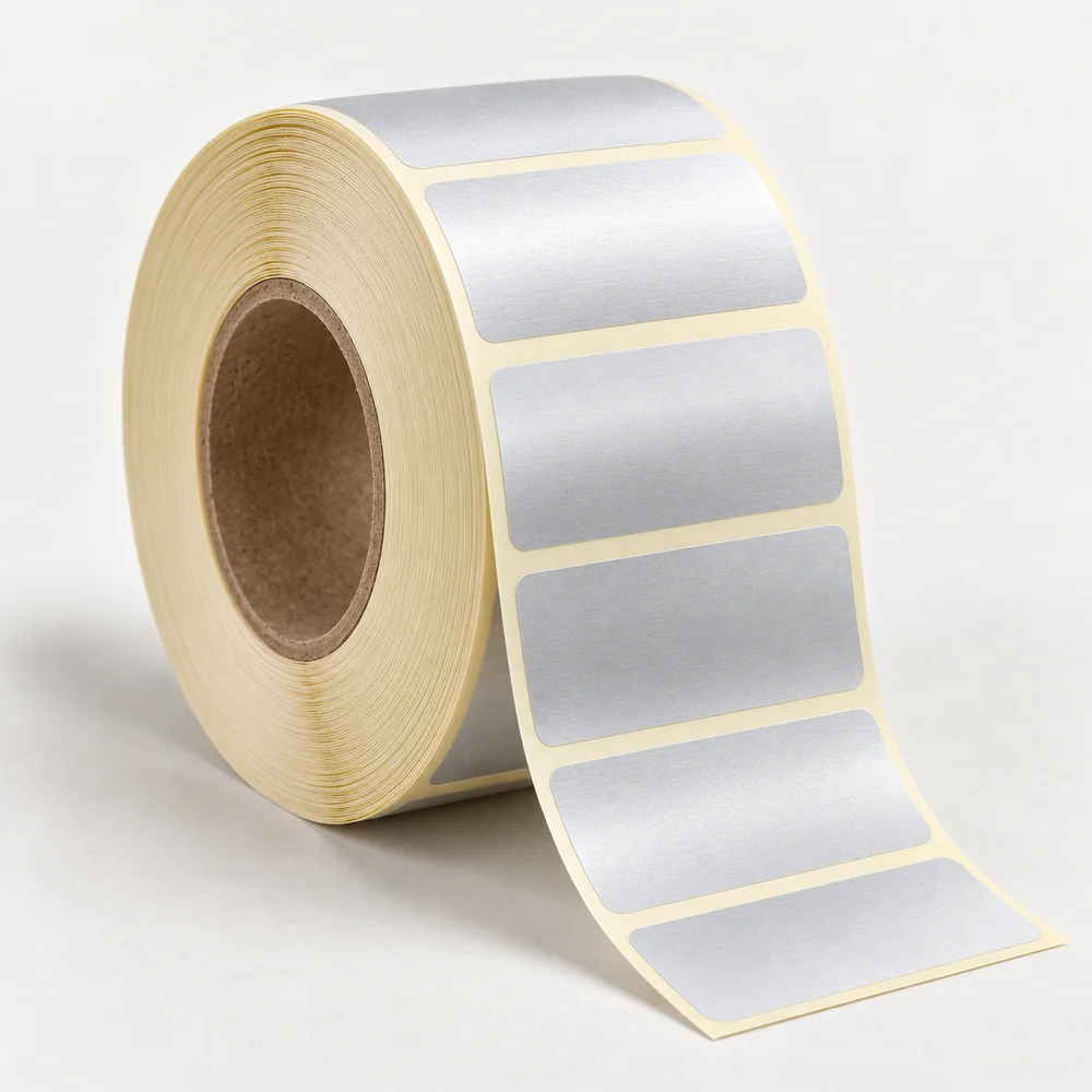 60×20 mm silvermat etiket rulosu, tek sıra, 40 mm göbek