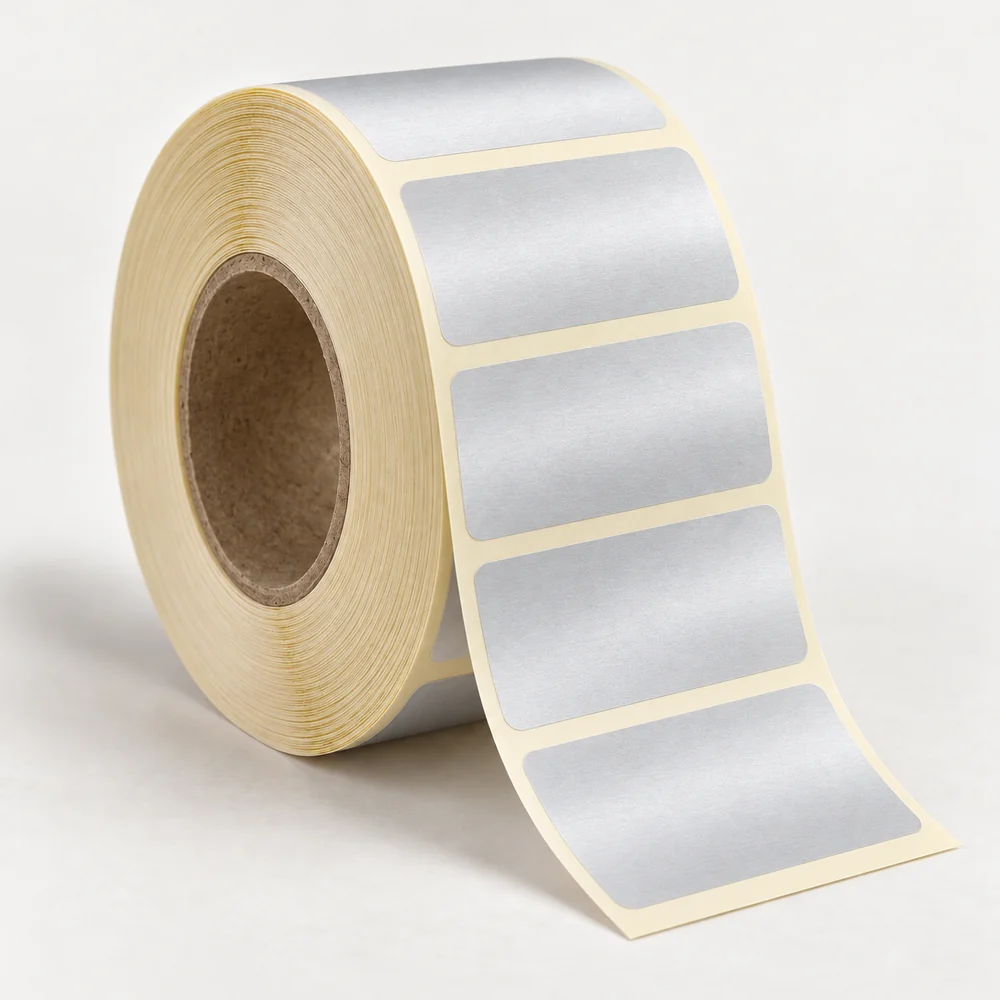 60×30 mm silvermat etiket rulosu, tek sıra, 40 mm göbek