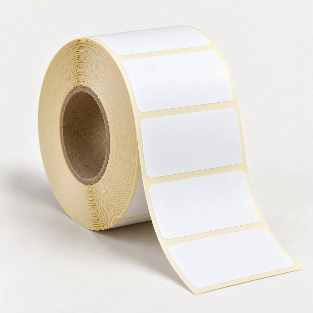 60×40 mm kuşe etiket rulosu, tek sıra, 40 mm göbek