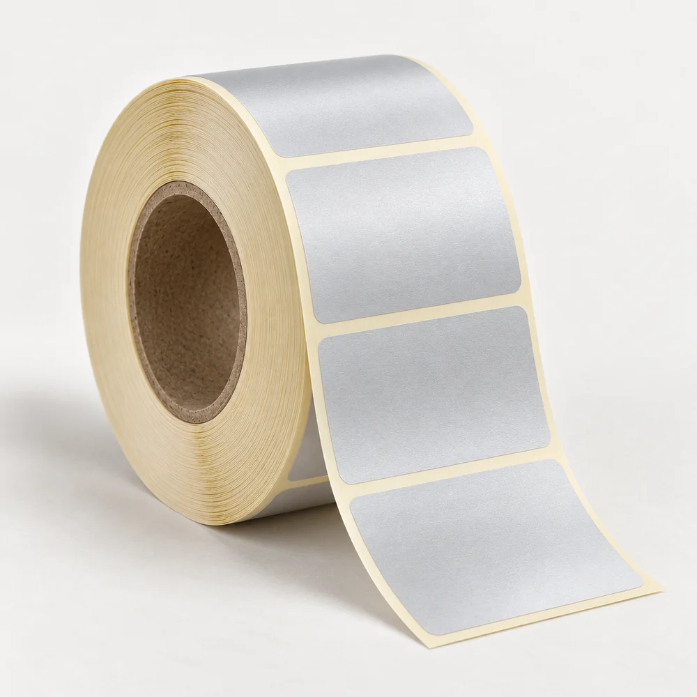 60×40 mm silvermat etiket rulosu, tek sıra, 40 mm göbek