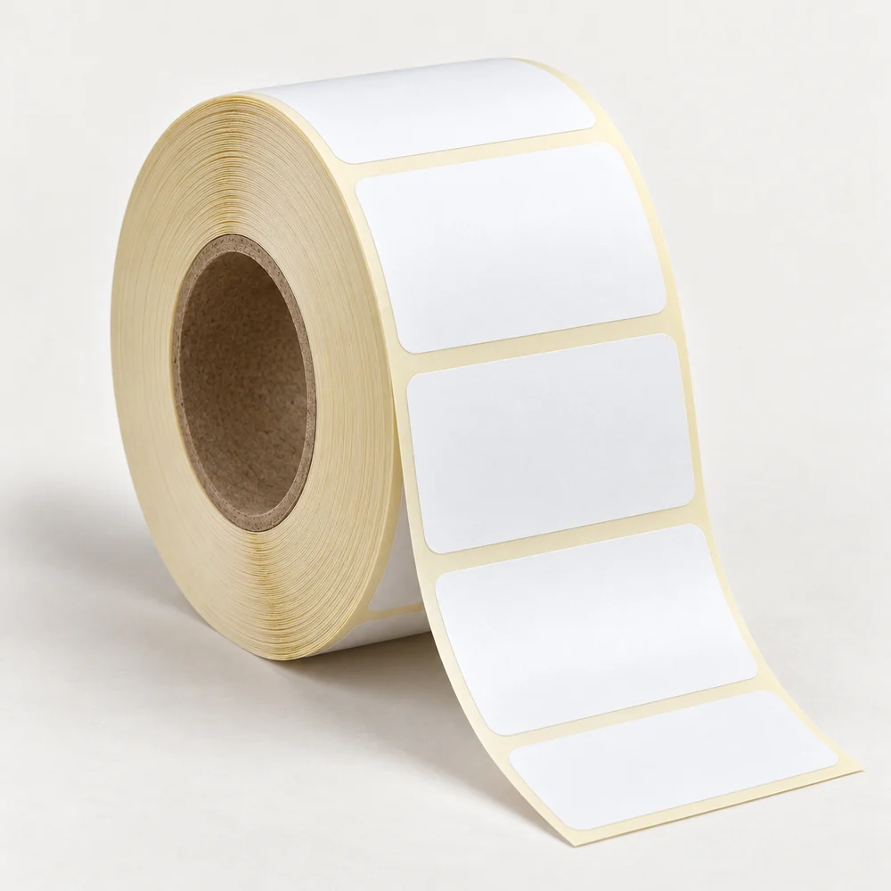 60×50 mm kuşe etiket rulosu, tek sıra, 40 mm göbek