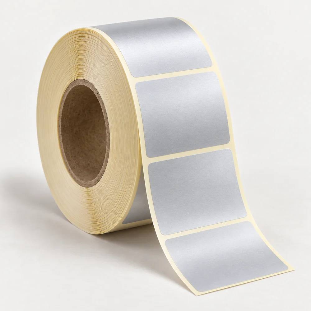 60×60 mm silvermat etiket rulosu, tek sıra, 40 mm göbek