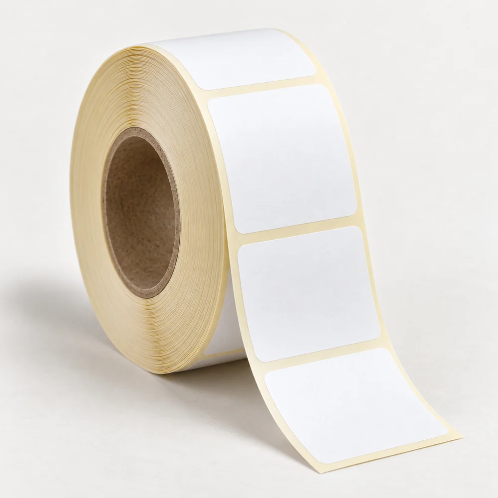 60×80 mm kuşe etiket rulosu, tek sıra, 40 mm göbek