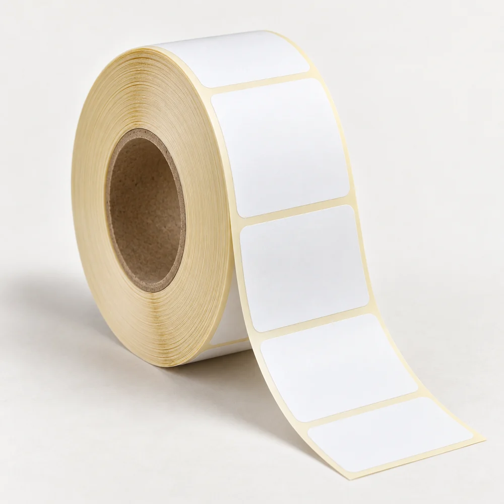 60×80 mm opak pp etiket rulosu, tek sıra, 40 mm göbek