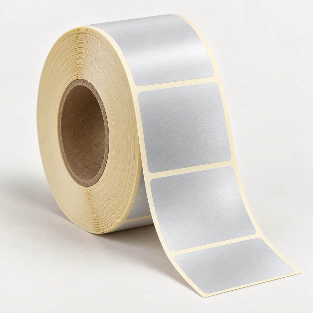 60×80 mm silvermat etiket rulosu, tek sıra, 40 mm göbek