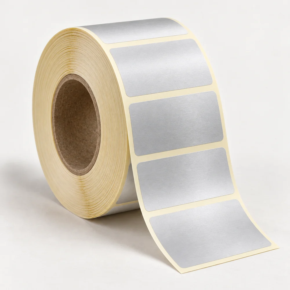 65×40 mm silvermat etiket rulosu, tek sıra, 40 mm göbek