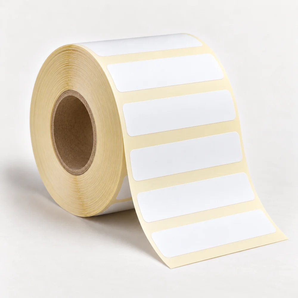 70×20 mm opak pp etiket rulosu, tek sıra, 40 mm göbek