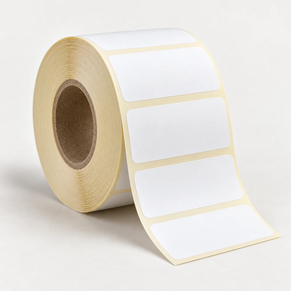 70×40 mm kuşe etiket rulosu, tek sıra, 40 mm göbek