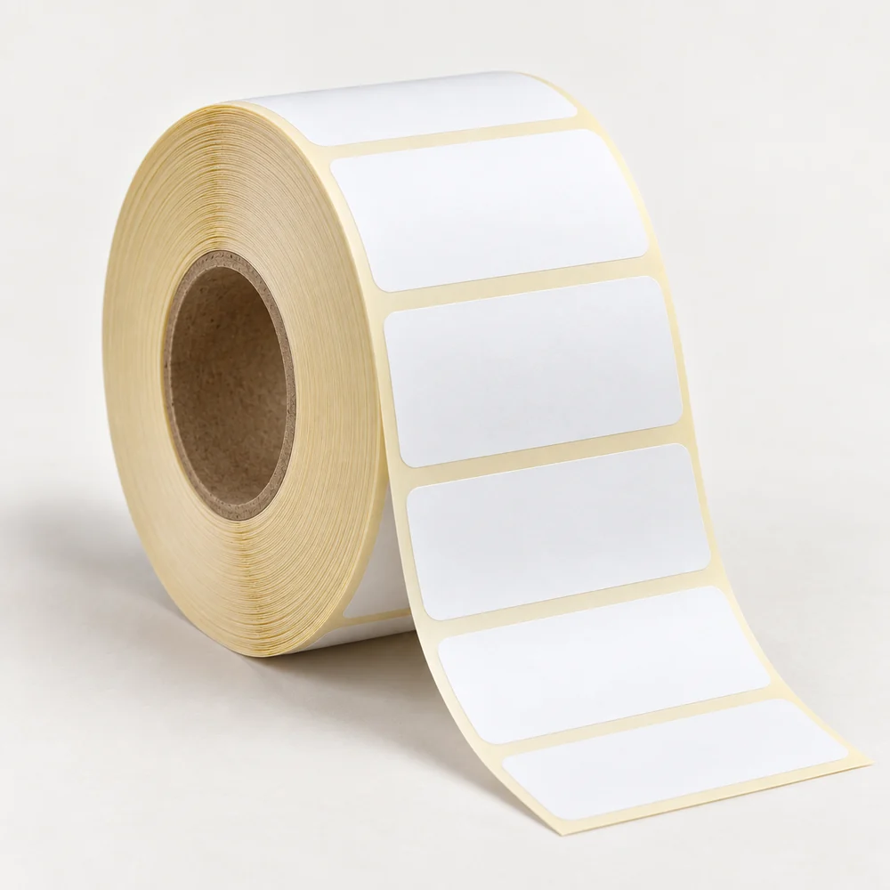 70×50 mm kuşe etiket rulosu, tek sıra, 40 mm göbek
